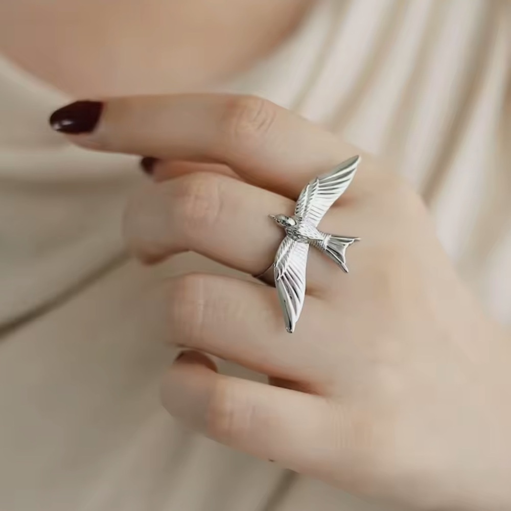 Silver Swallow Bird Ring Stainless Steel Waterproof